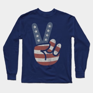 Peace Love Hand USA Flag Vintage Solid Long Sleeve T-Shirt